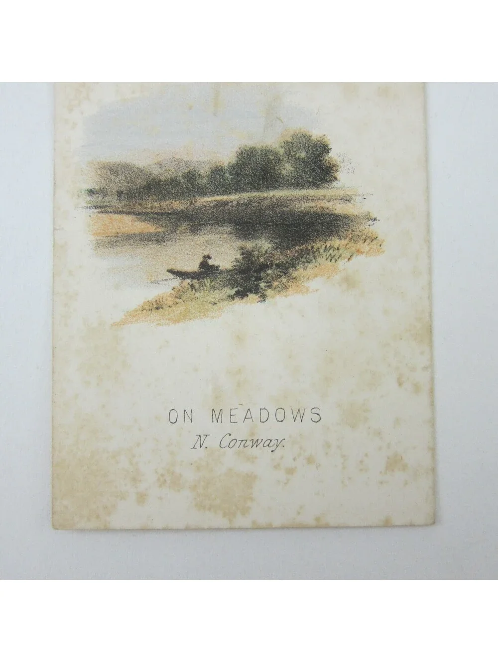 Color Lithograph Print Row Boat On Meadows North Conway New Hampshire Antique